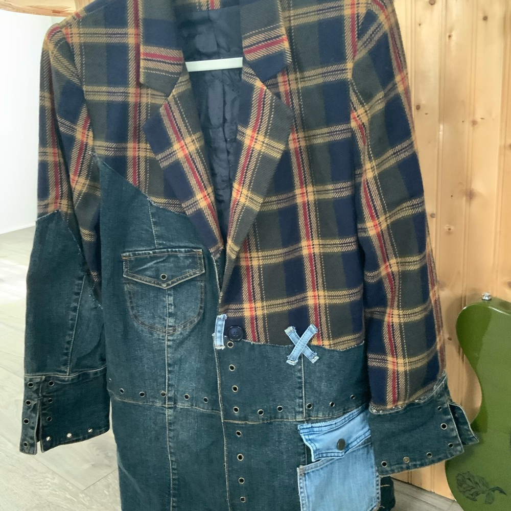 Plaid/Denim Mixed Media Jacket